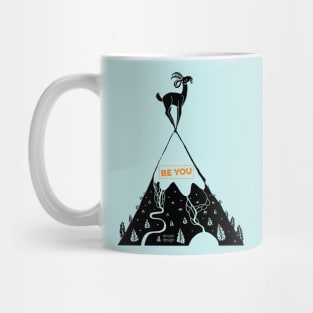 How to live - be you! Mountain sheep on summit - orange Mug